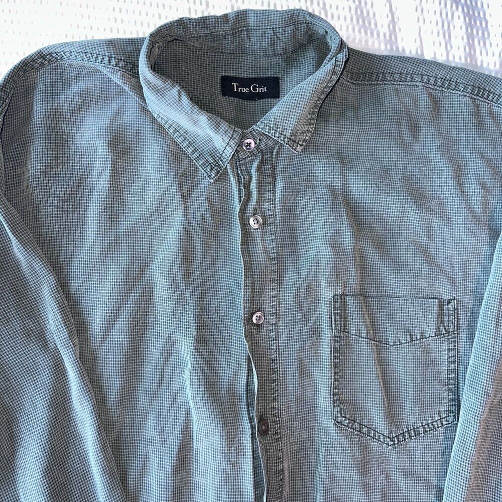 True Grit Mens Sz 2XL Loop Collar Camp Button Up Shirt Western Nature Green
